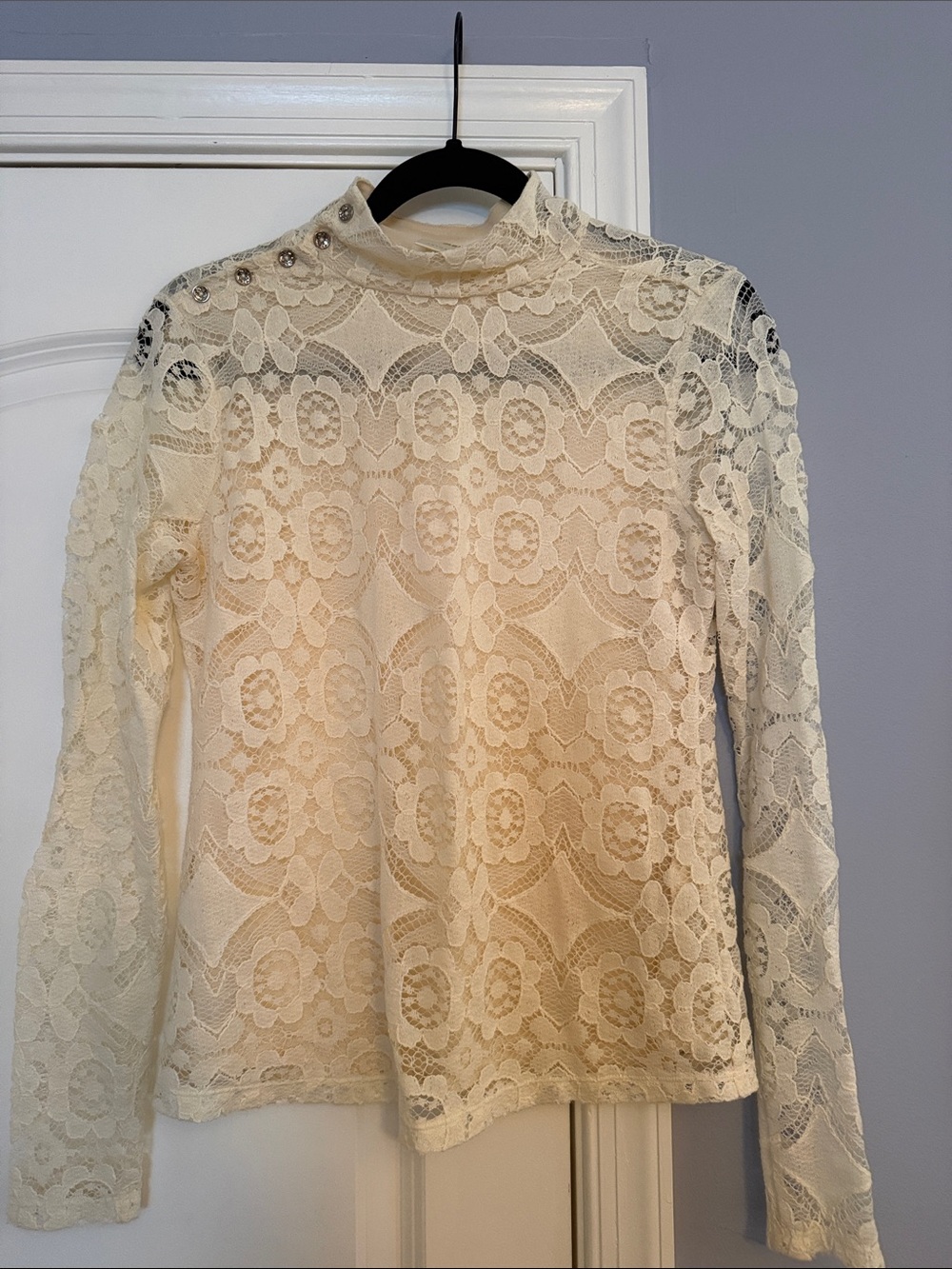 Maeve Cream Lace Mock-Neck Long Sleeve Top